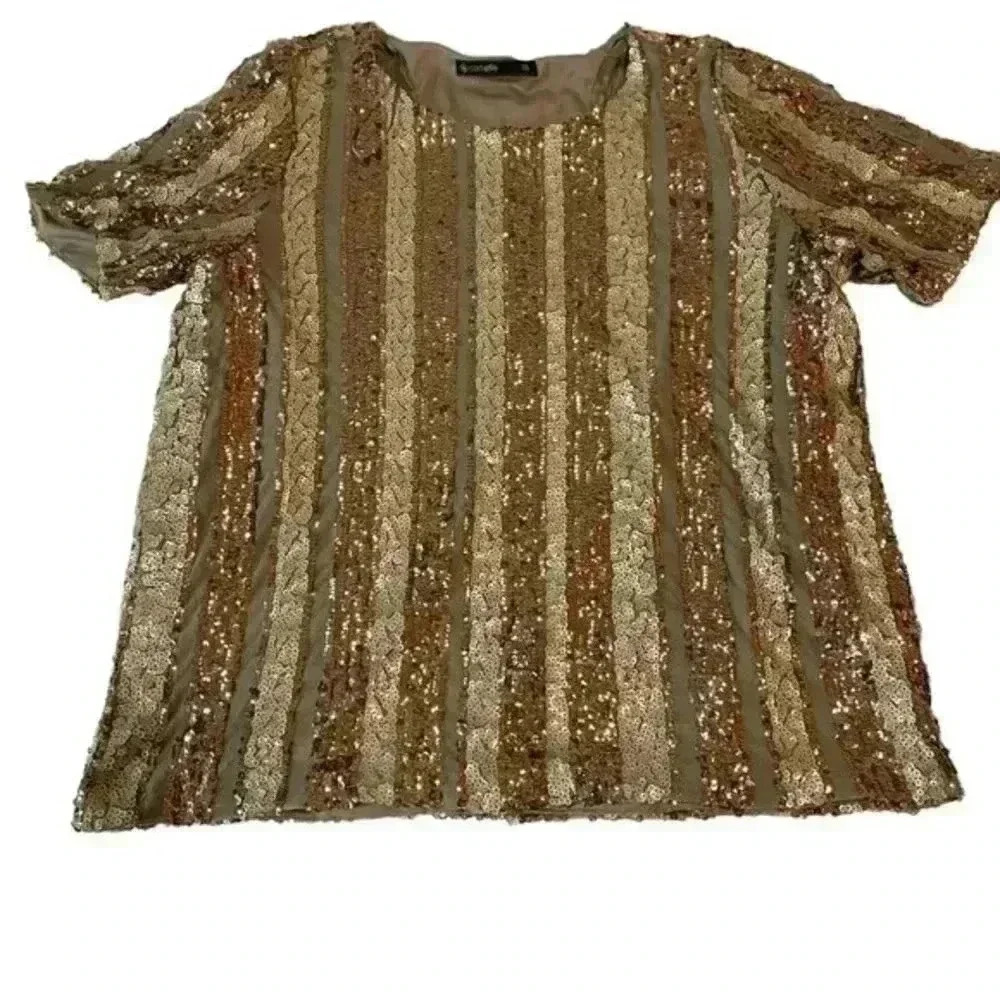 CORTELLE Silk‎ Printed Blouse Short Sleeve Large Size